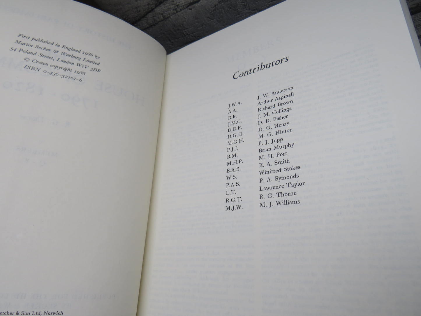 The History of Parliament The House of Commons 1790-1820 By R.G. Thorne 1986 5 Volume Set