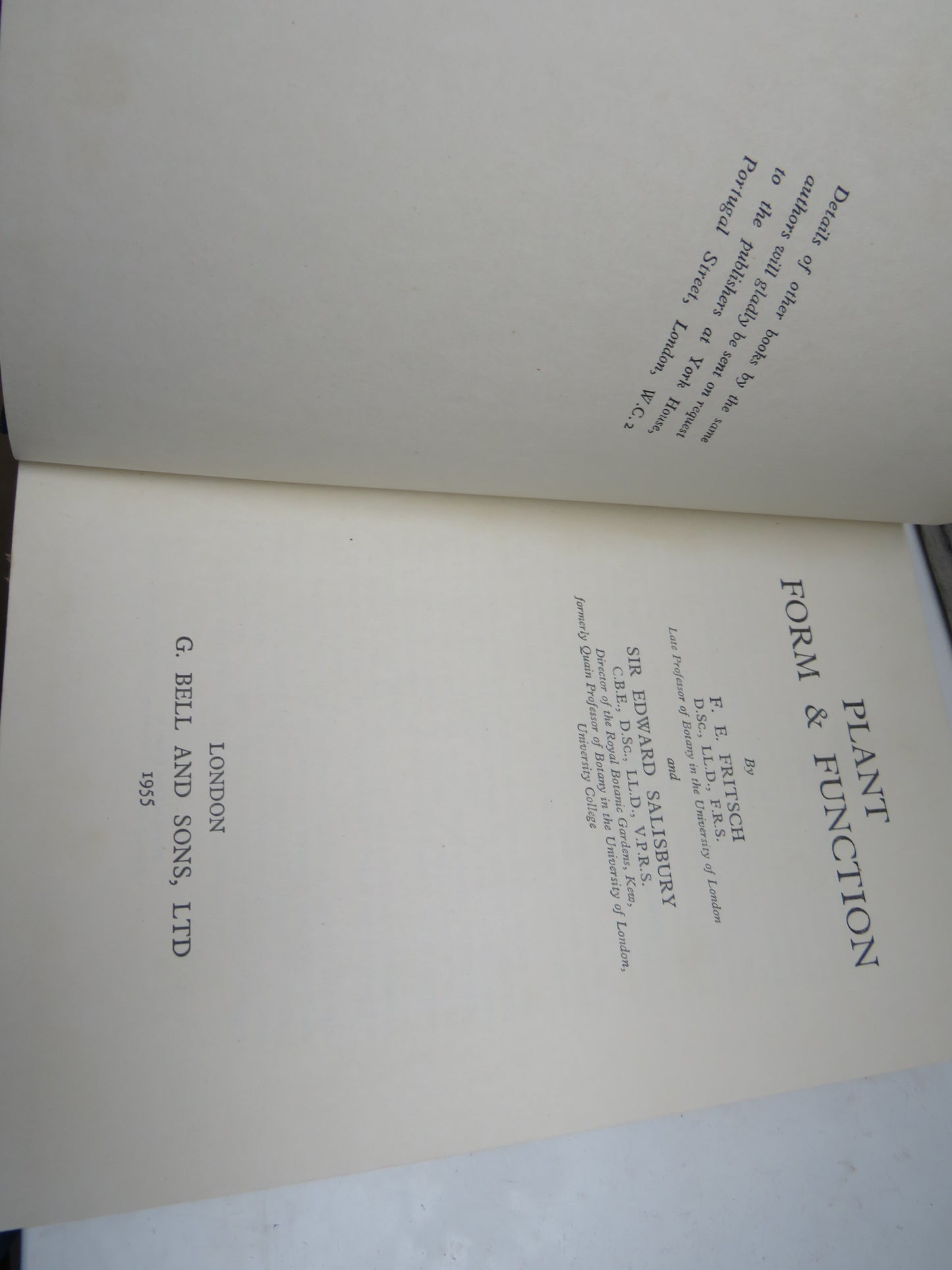 Plant Form & Function by F. E. Fritsch 1955