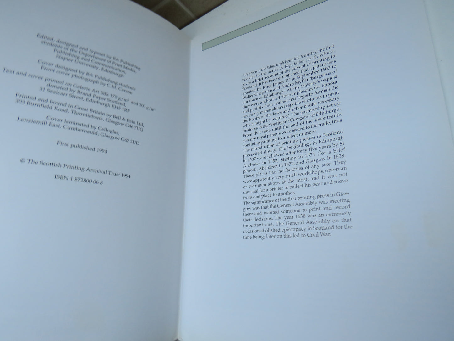 A Reputation for Excellence,  A History of the Glasgow Printing Industry, 1994
