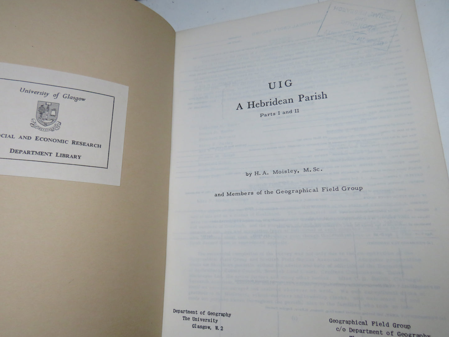 UIG A Hebridean Parish Parts I, II, III, IV By H.A. Moisley