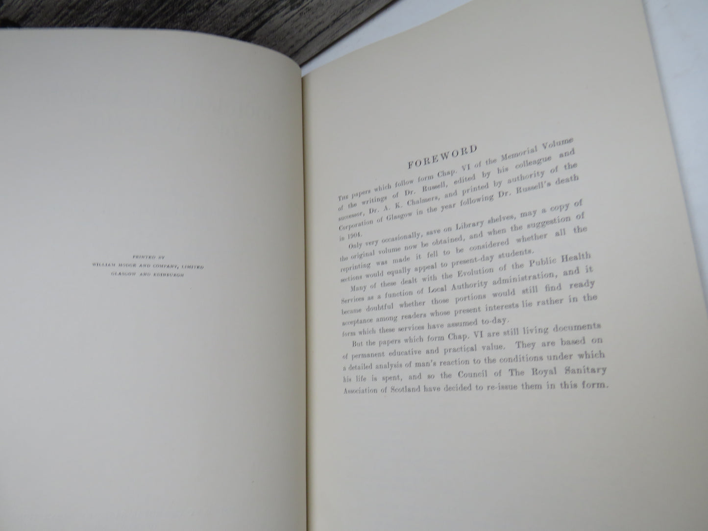 Sociological Aspects of Sanitation By The Late James Burn Russell 1933