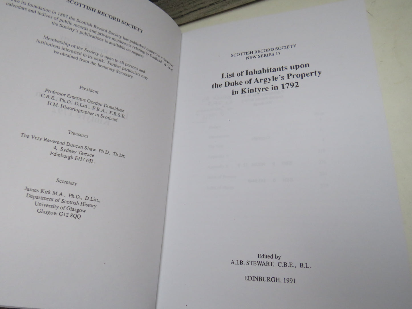 List of Inhabitants Upon The Duke of Argyle's Property In Kintyre In 1792 Scottish Record Society New Series 17