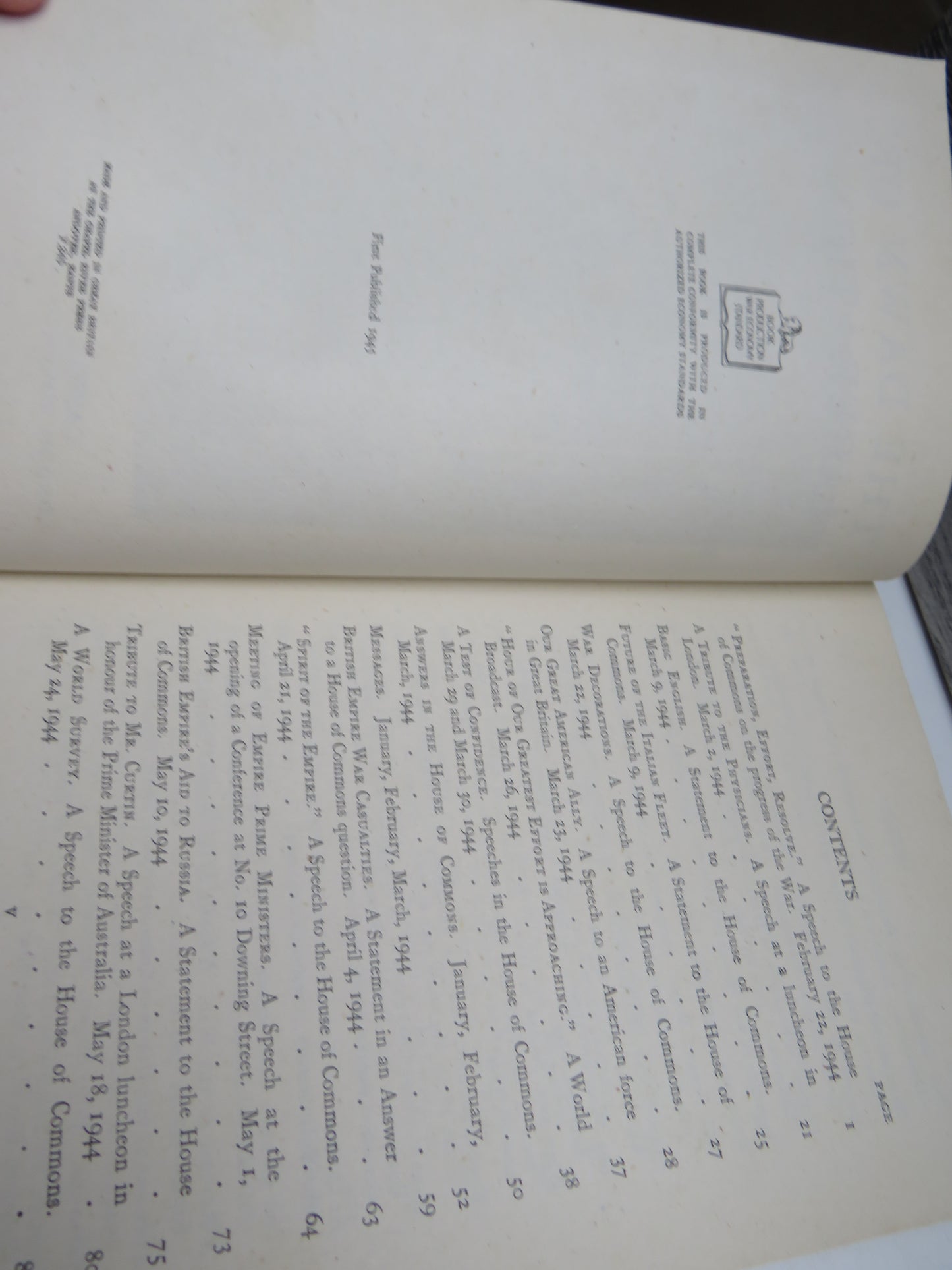 The Dawn of Liberation War Speeches By The Right Hon. Winston S. Churchill 1944 - 1945 1st Edition