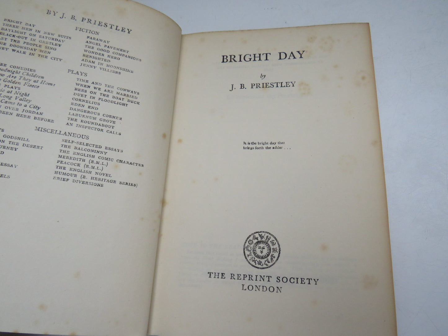 Bright Day By J.B. Priestley 1948
