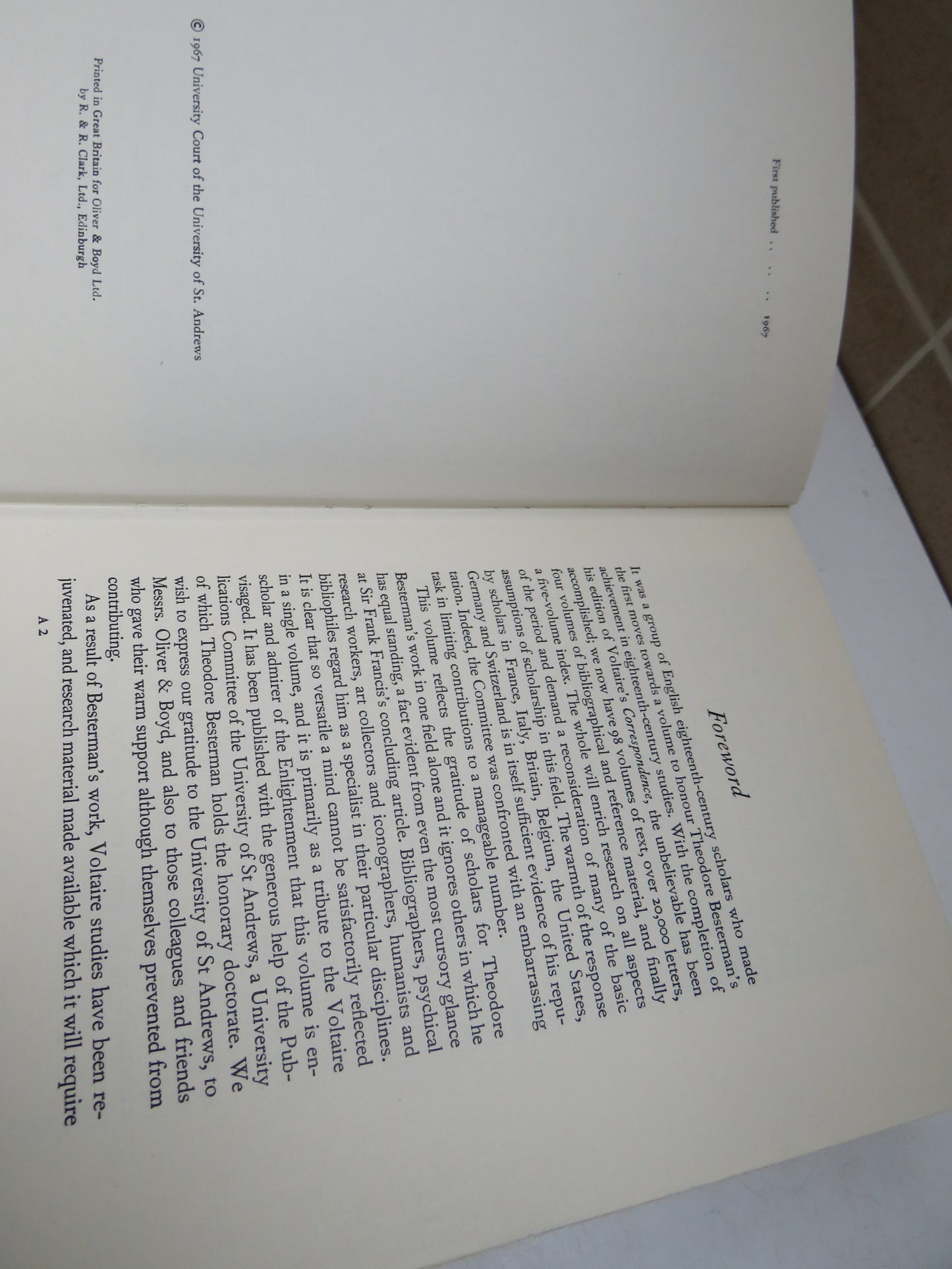 The Age of The Enlightenment Studies Presented To Theodore Besterman 1967