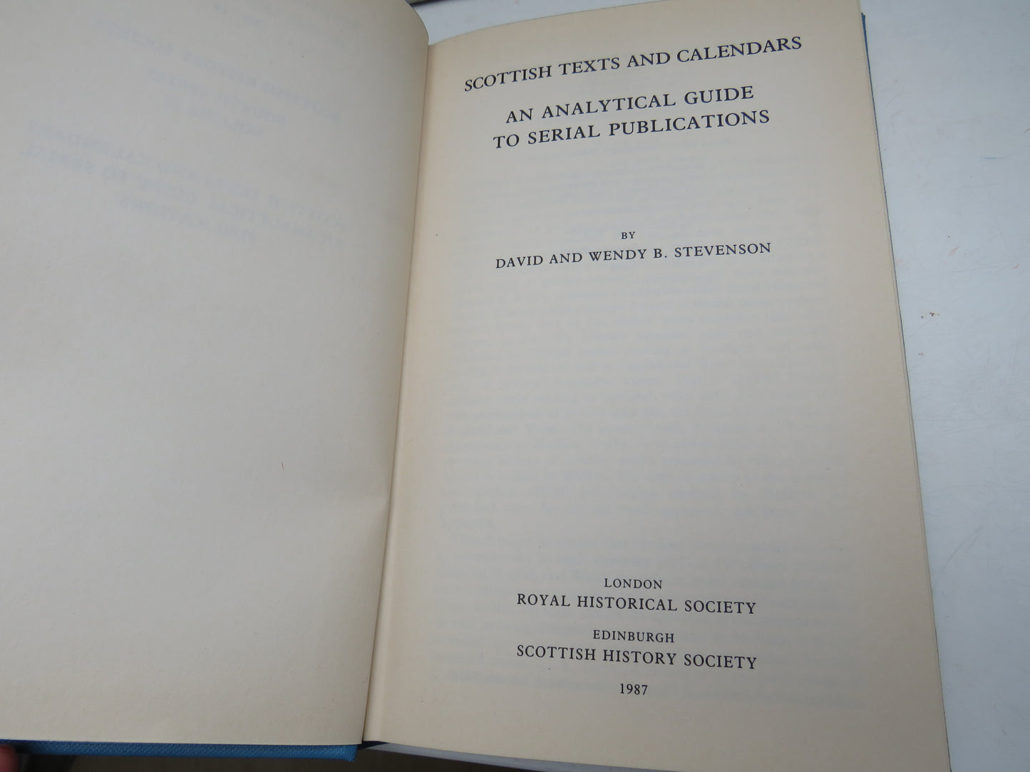 Scottish Texts and Calendars An Analytical Guide To Serial Publications By David and Wendy B. Stevenson 1987