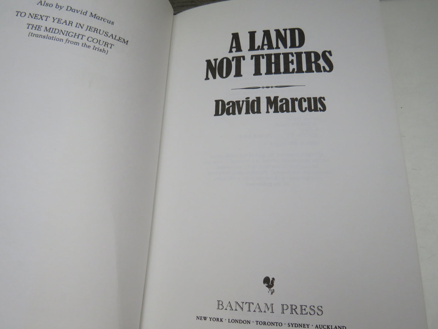 A Land Not Theirs By David Marcus 1986