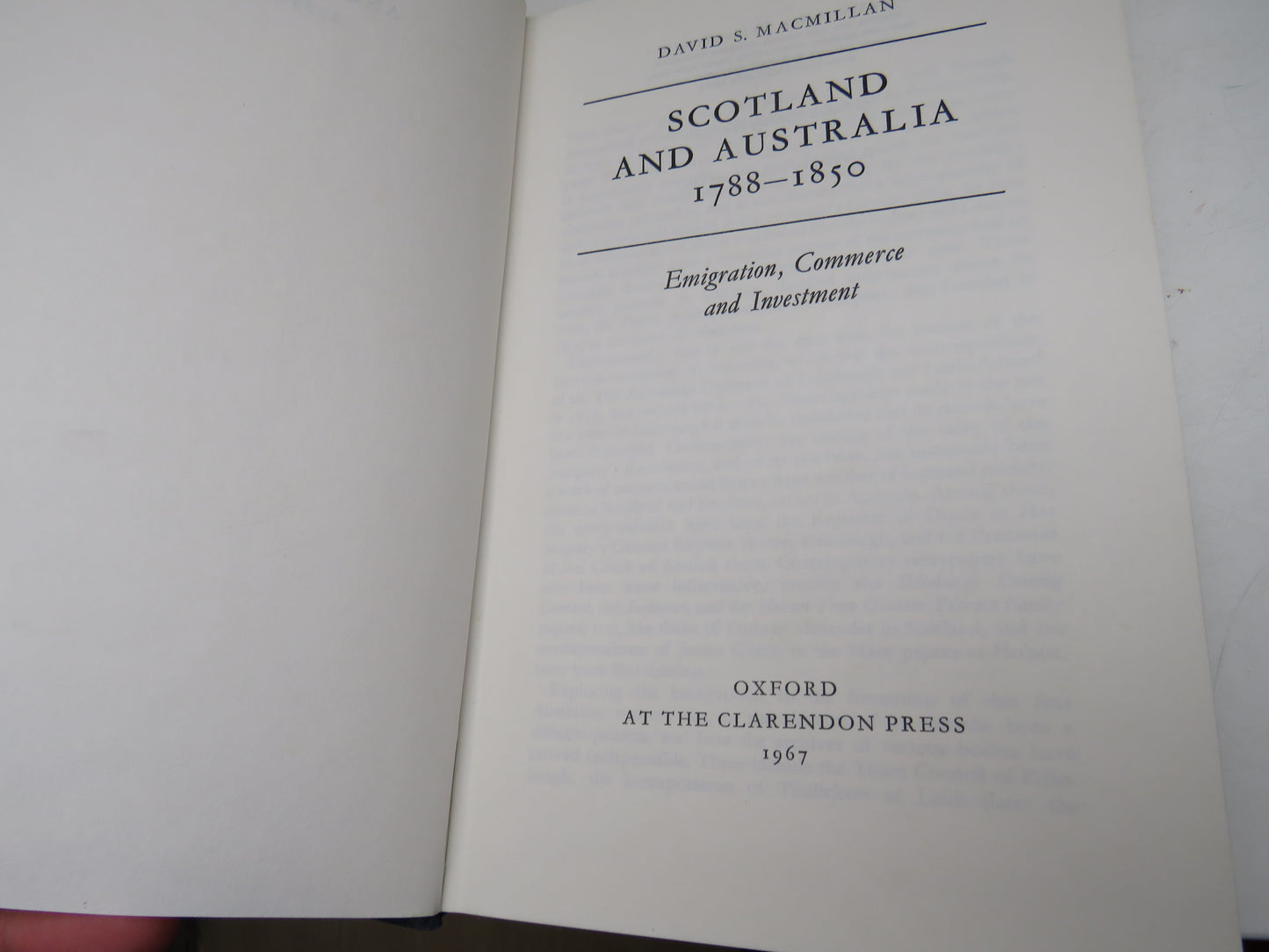 Scotland and Australia 1788-1850 Emigration, Commerce and Investment By David S. Macmillan 1967