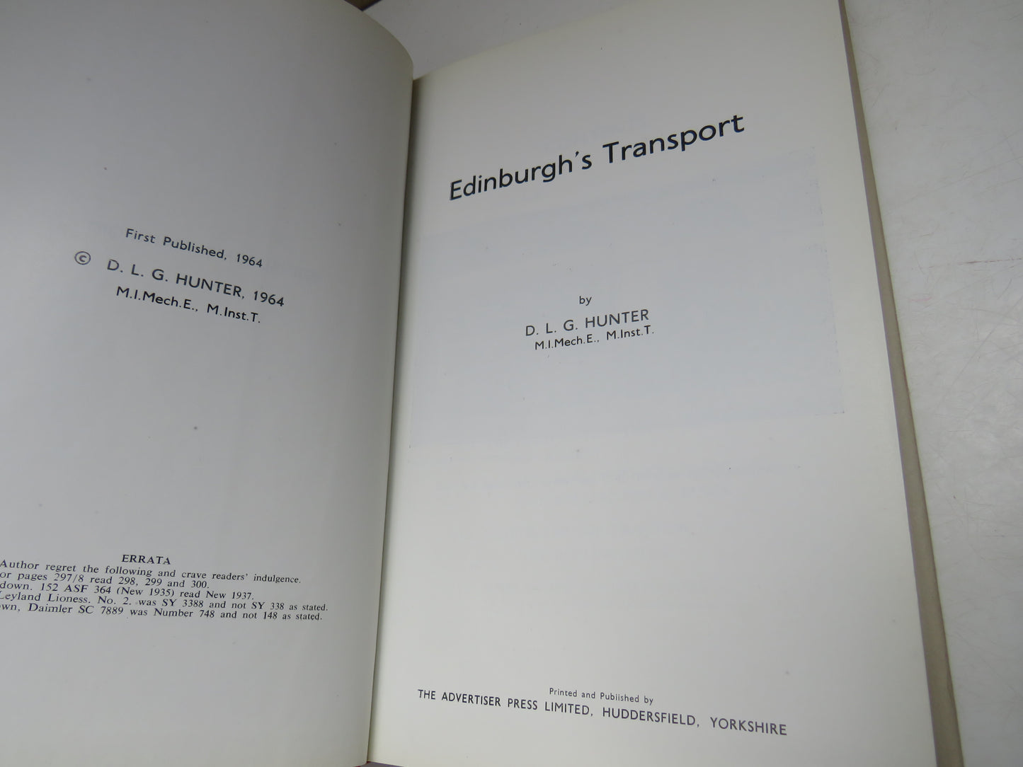 Edinburgh's Transport By D. L. G. Hunter 1964