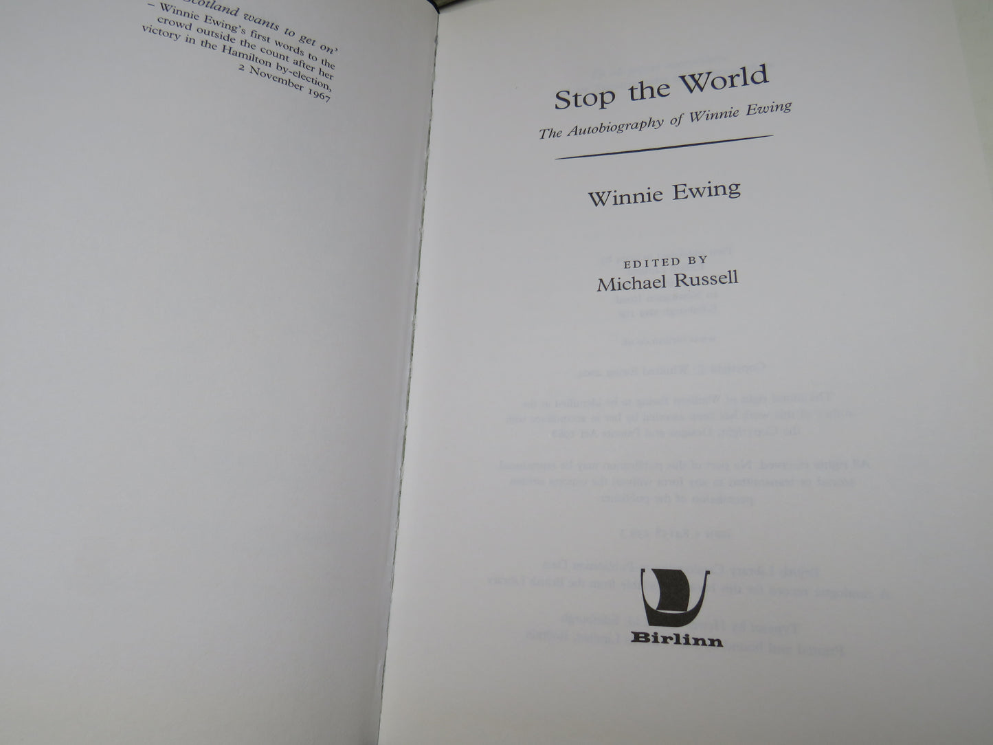 Stop The World The Autobiography of Winnie Ewing By Winnie Ewing 2004