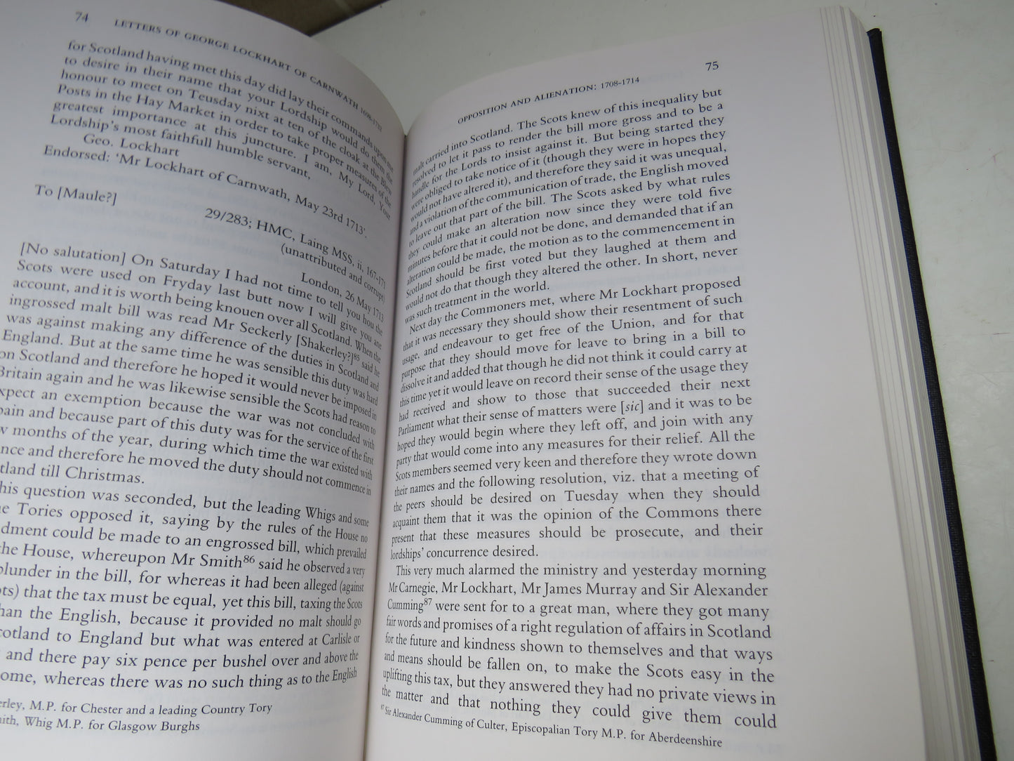 Letters of George Lockhart of Carnwath 1698-1732 Edited By Daniel Szechi 1989