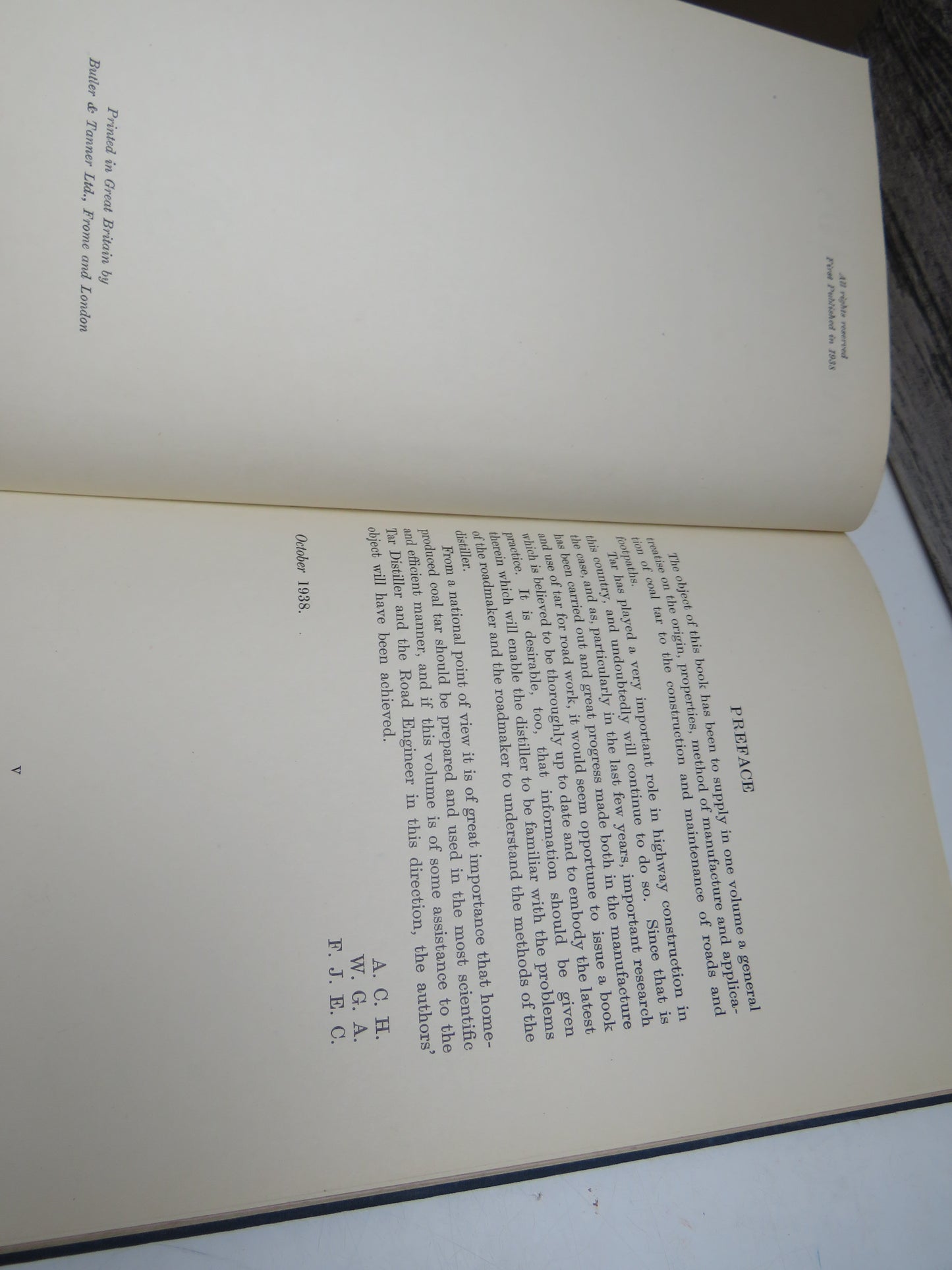 Tar Roads By A. C. Hughes, W. G. Adam & F. J. E. China 1938