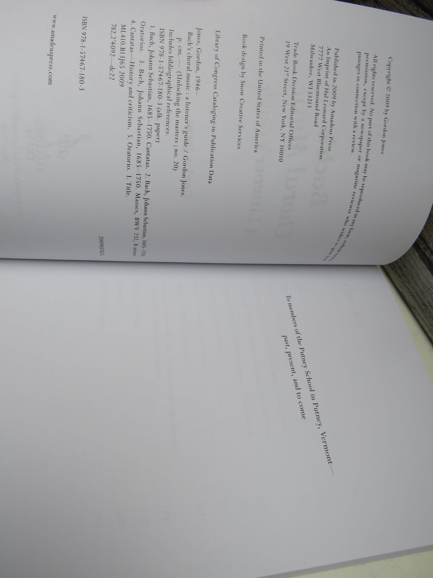 Bach's Choral Music A Listener's Guide By Gordon Jones 2009