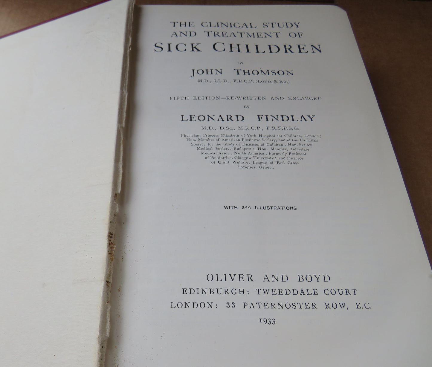 The Clinical Study and Treatment of Sick Children by John Thomson and Leonard Findlay, 1933