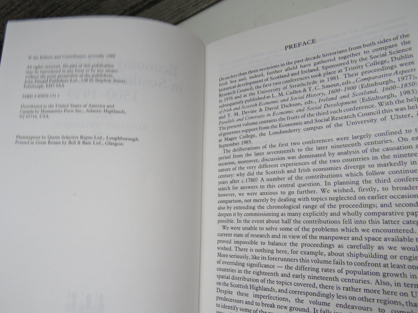 Economy and Society In Scotland and Ireland 1500-1939 Edited By Rosalind Mitchison and Peter Roebuck 1988