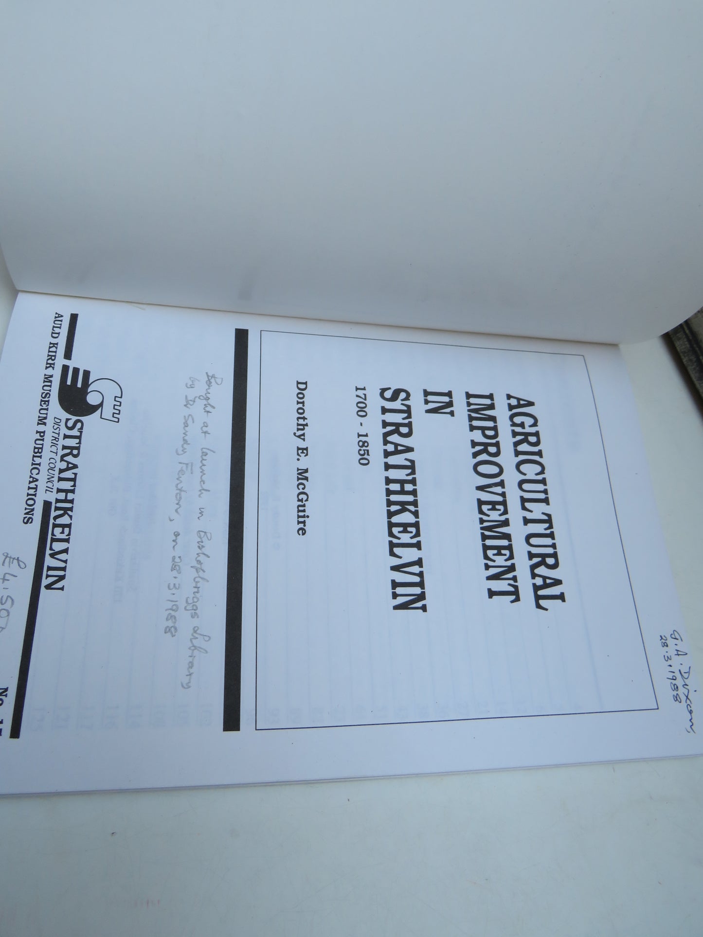 Agricultural Improvement In Strathkelvin 1700-1850 By Dorothy E. McGuire 1988