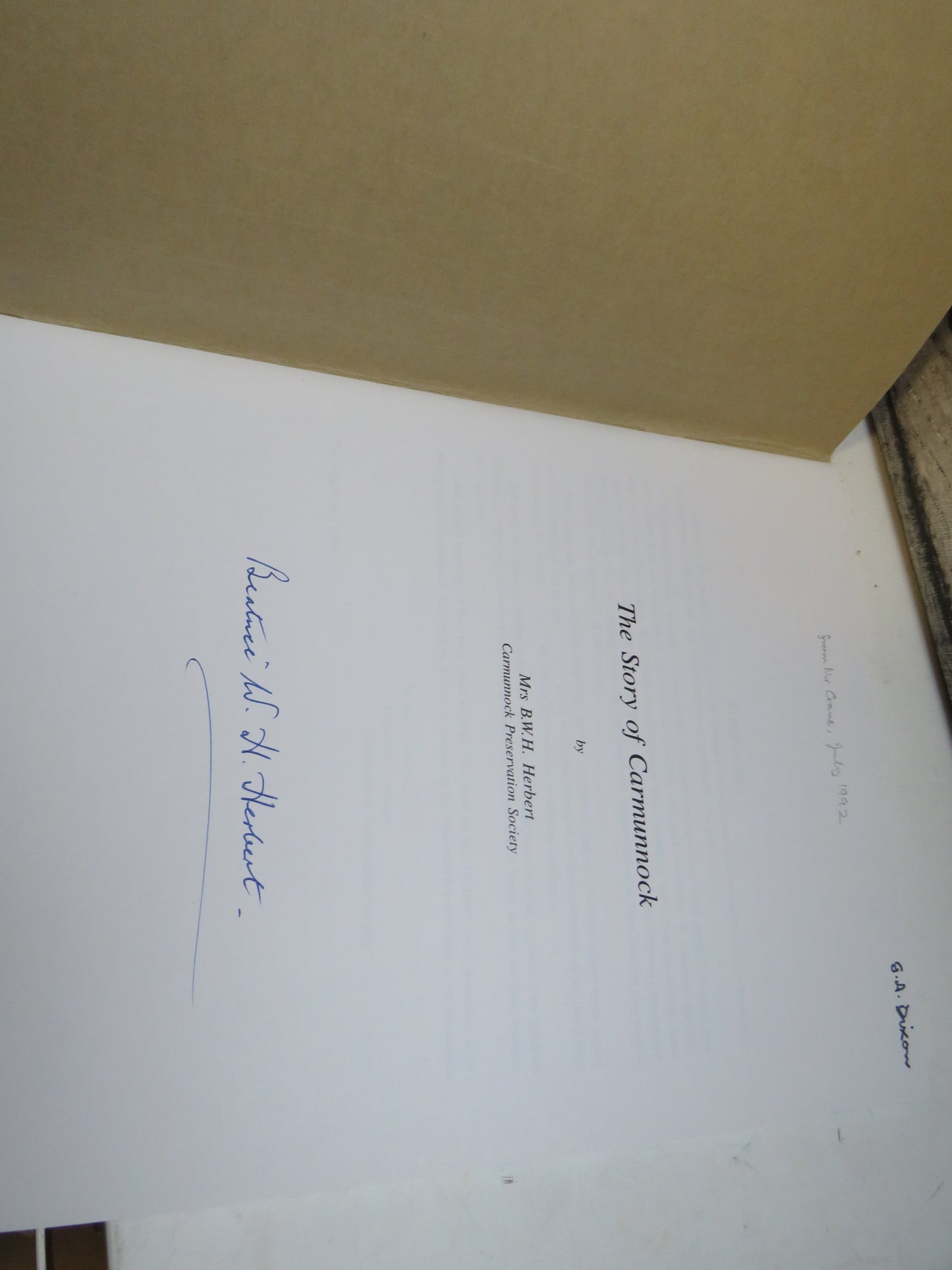 The Story of Carmunnock By Mrs B.W.H. Herbert 1989 Author Signed
