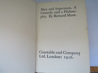 Man and Superman. A Comedy and a Philosophy By Bernard Shaw 1926 book image 3