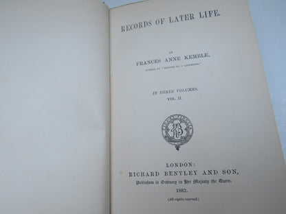 Records of Later Days By Frances Anne Kemble Vol II & III 1882 book image 2