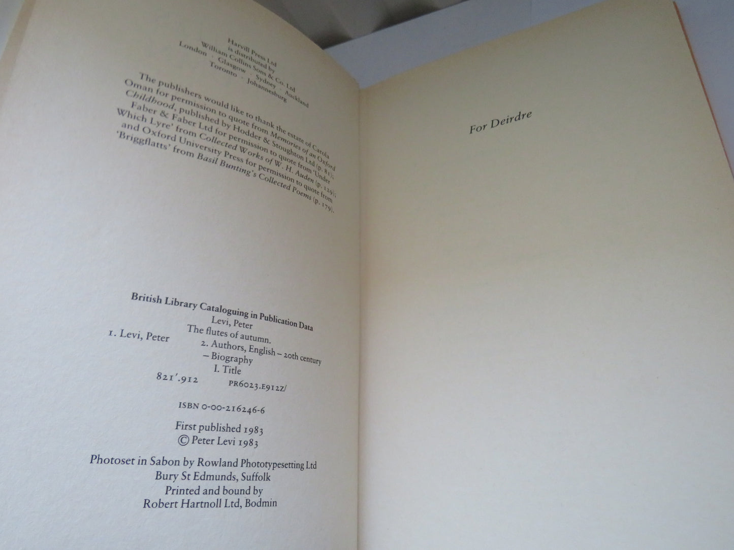 The Flutes of Autumn By Peter Levi 1983