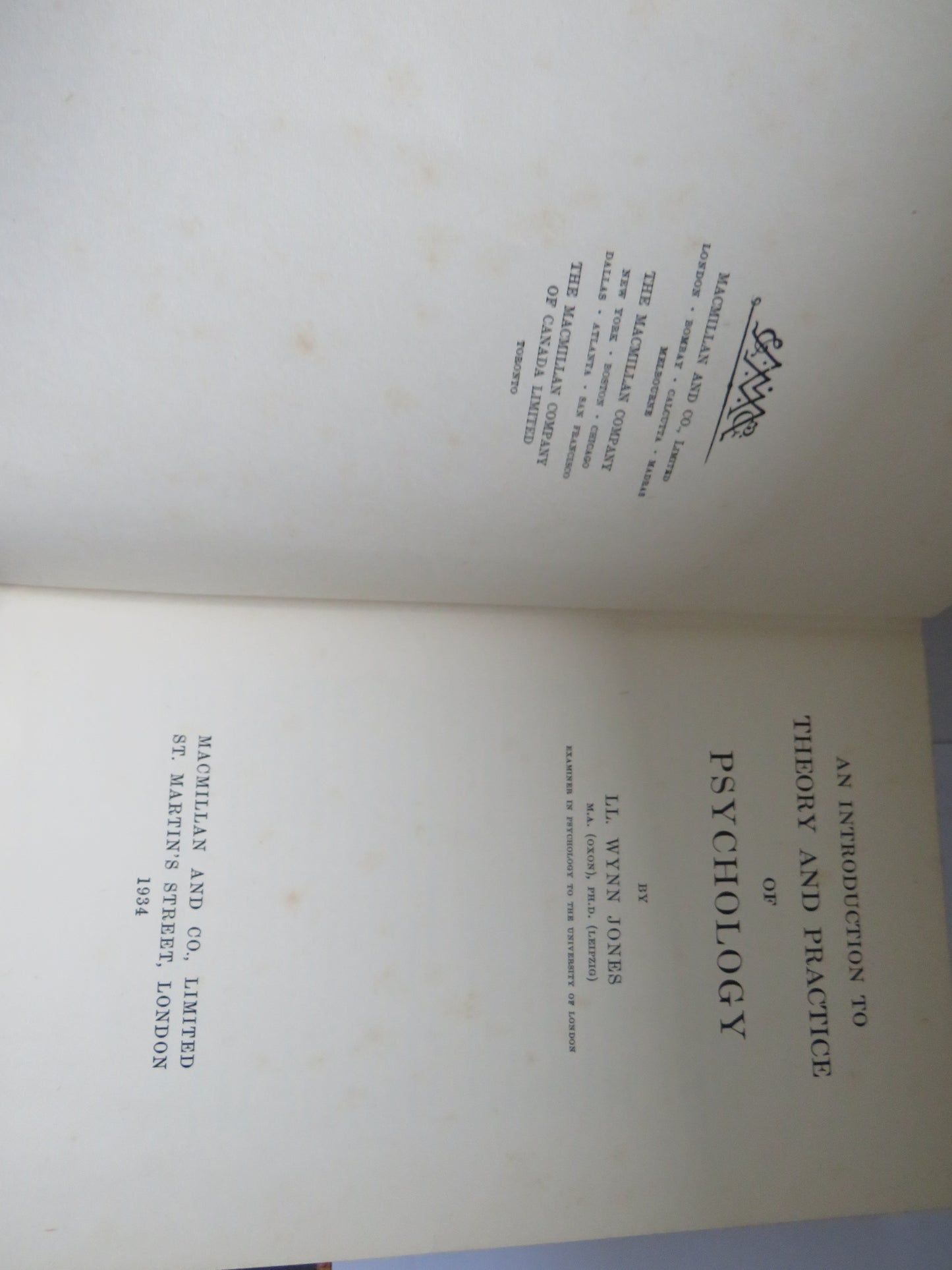 An Introduction To Theory Practice of Psychology By LL. Wynn Jones 1934