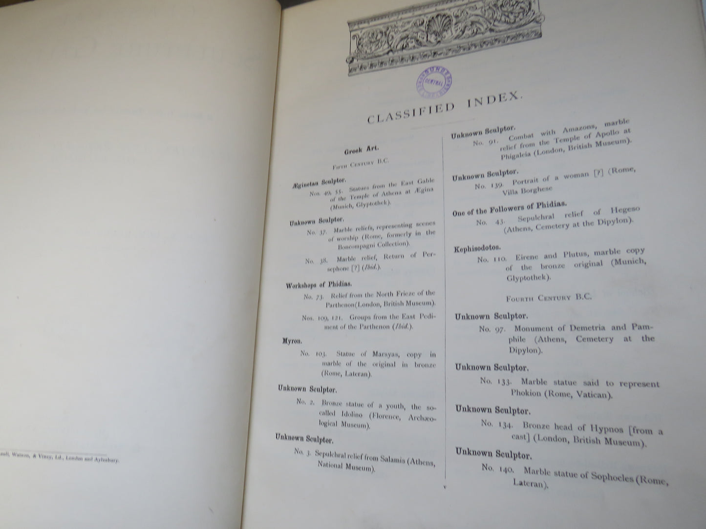 Classical Sculpture Gallery A Series of One Hundred and Fourty Four Reproductions From The Originals In The Galleries and Private Collections of Europe 1897