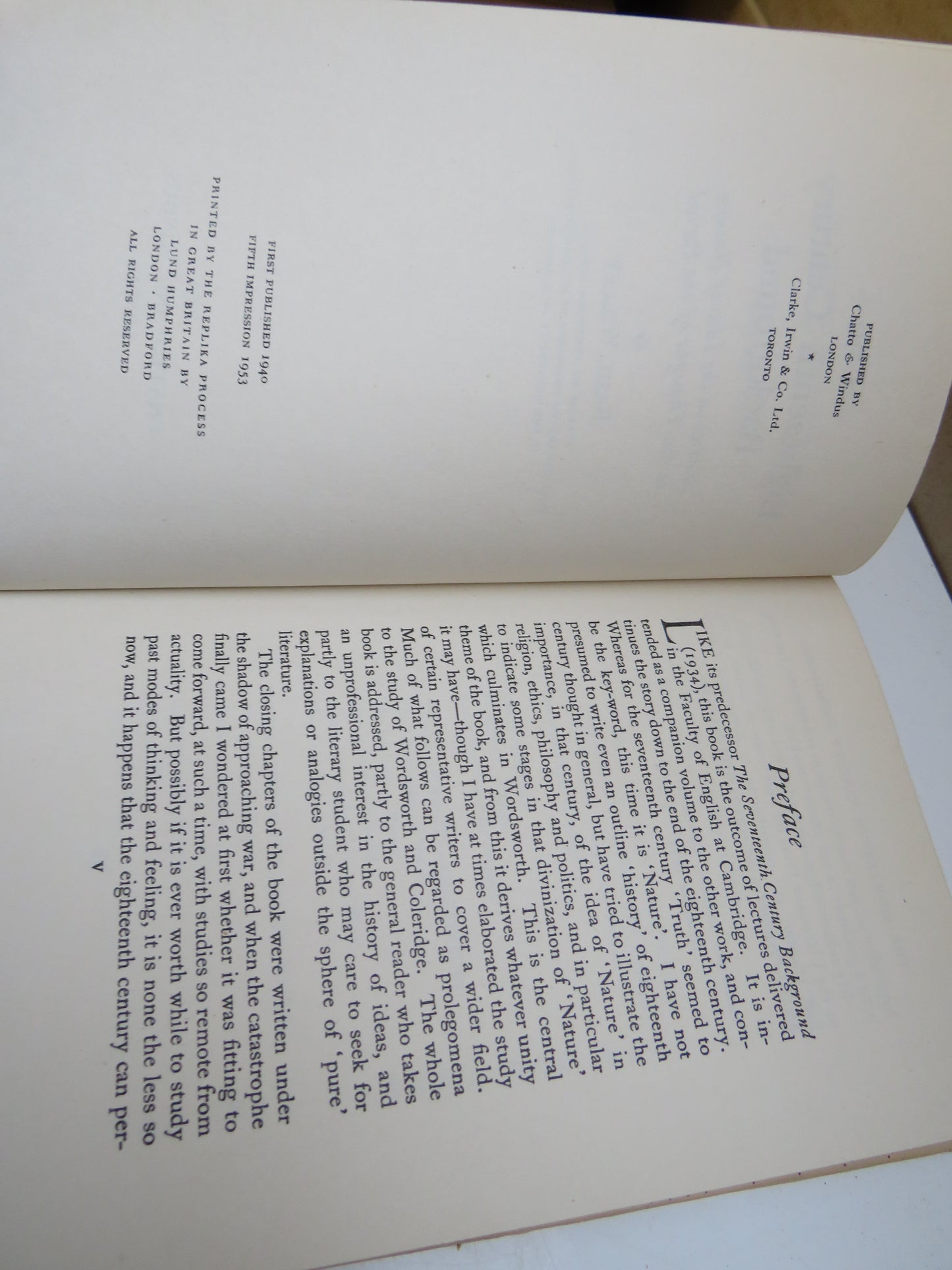 The Eighteenth Century Background Studies On The Idea of Nature In The Thought of the Period By Basil Willey 1953