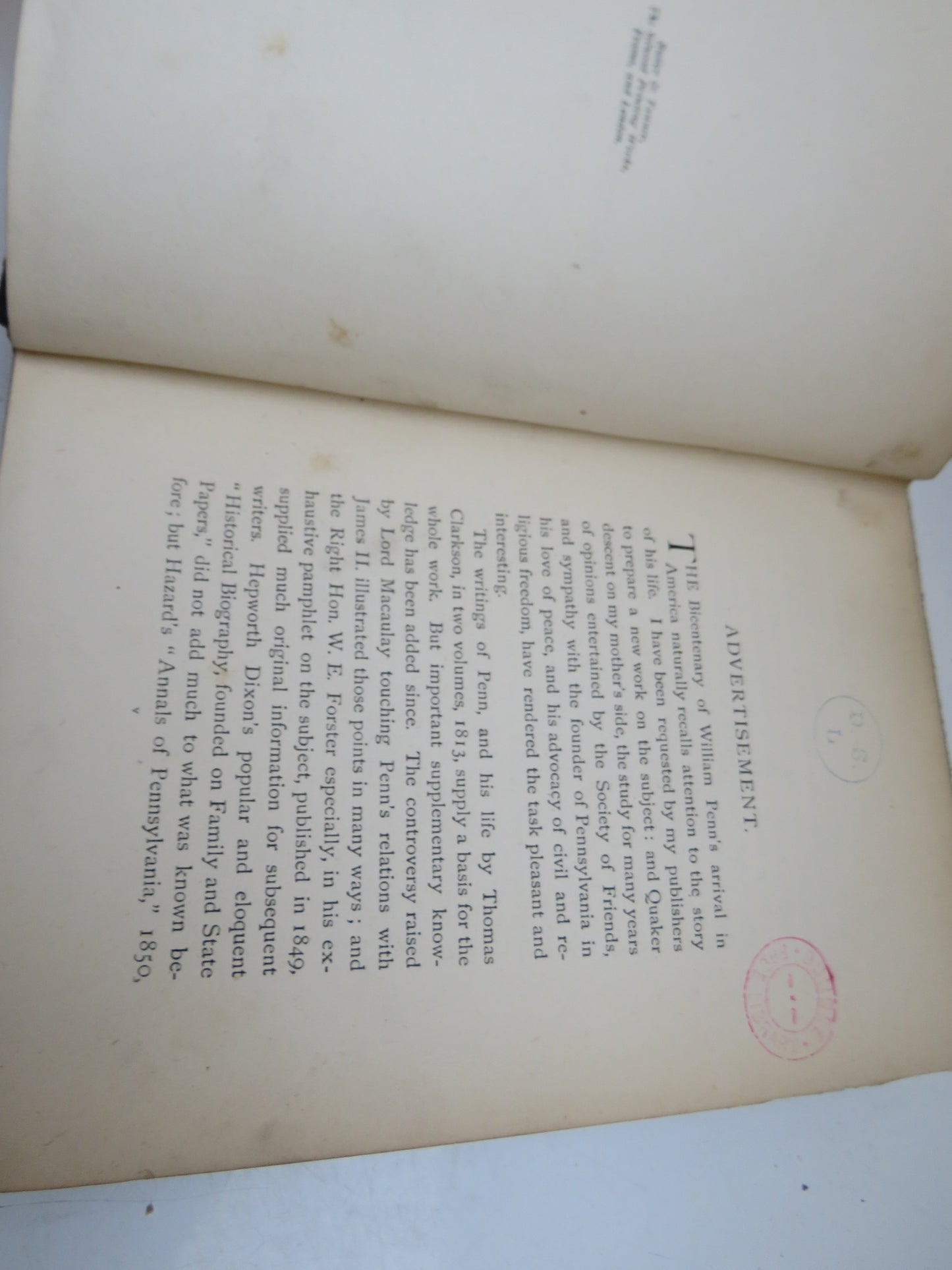 William Penn The Founder of Pennsylvania By John Stoughton 1882 Antique Book