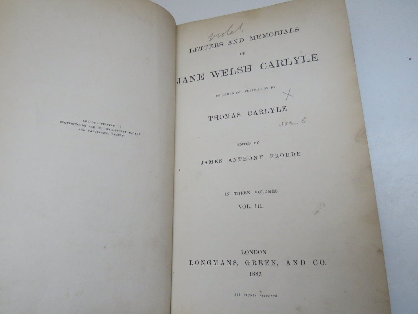 Letters and Memorials of Jane Welsh Carlyle Vol III 1883 Antique Book