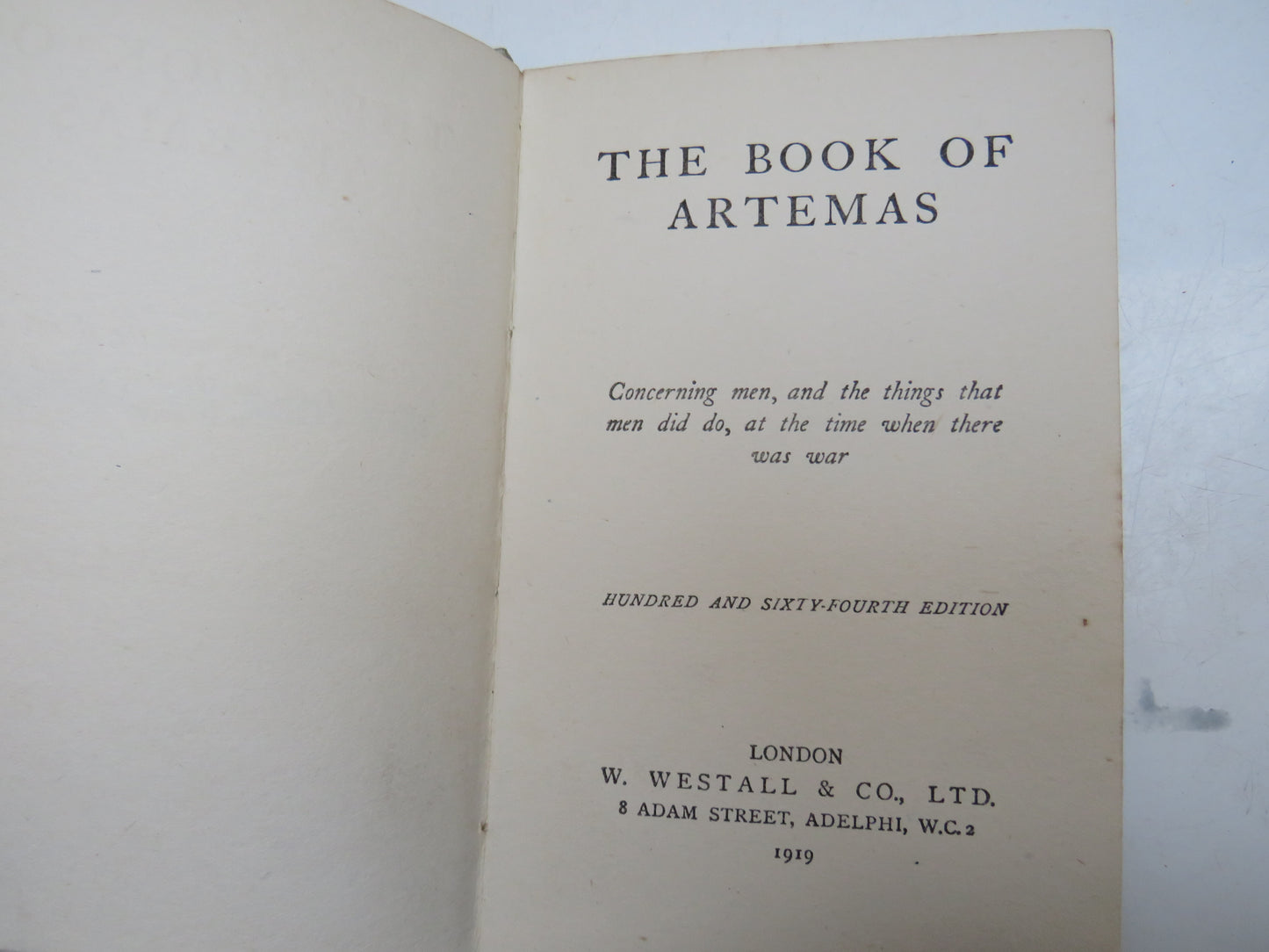 The Book of Artemas 1919 164th Edition Antique Book