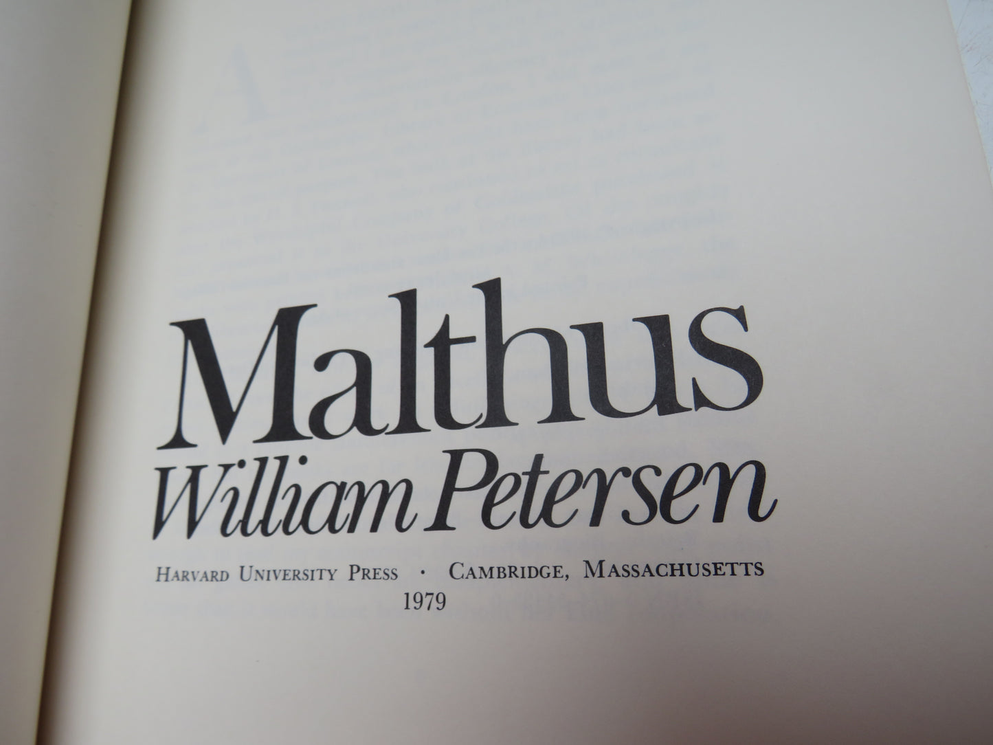 Malthus By William Petersen 1979