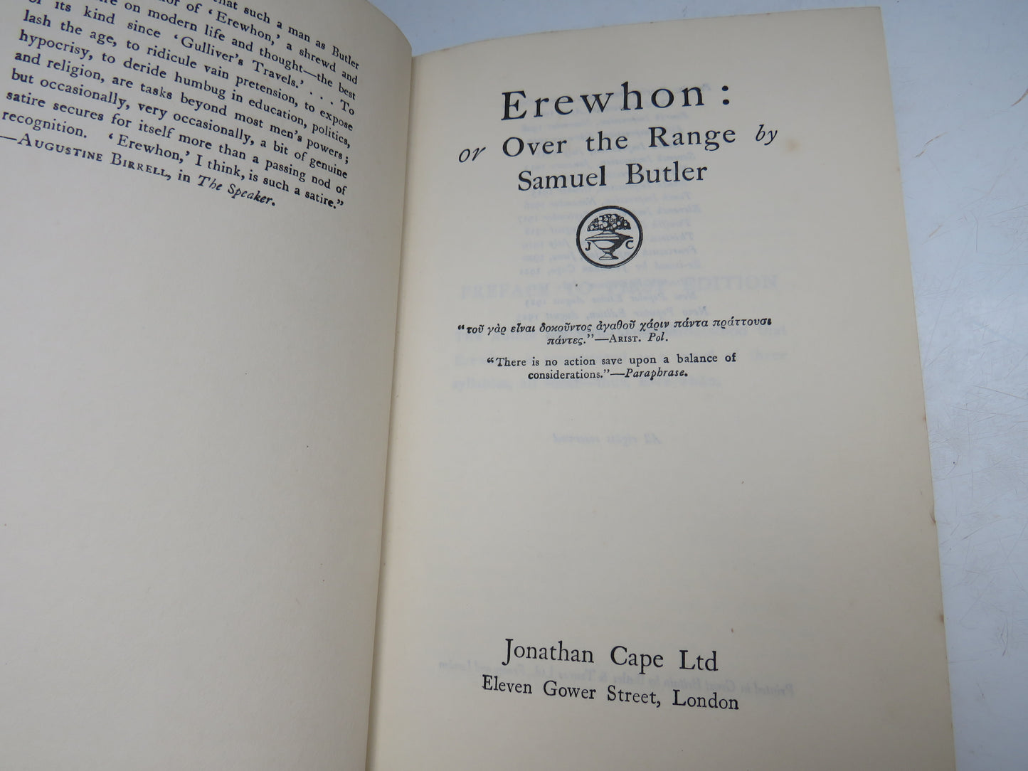 Erewhon: or Over the Range by Samuel Butler, 1924