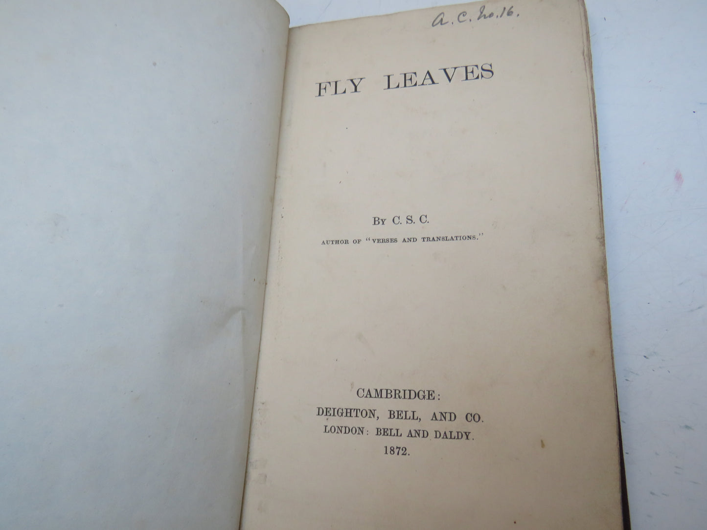 Fly Leaves By C.S.C 1872 book image 4