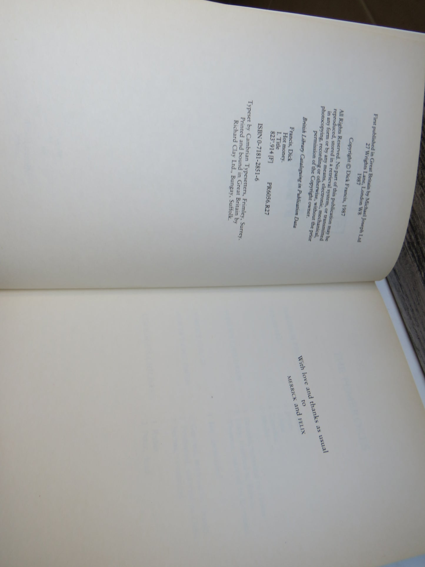 Hot Money By Dick Francis 1987