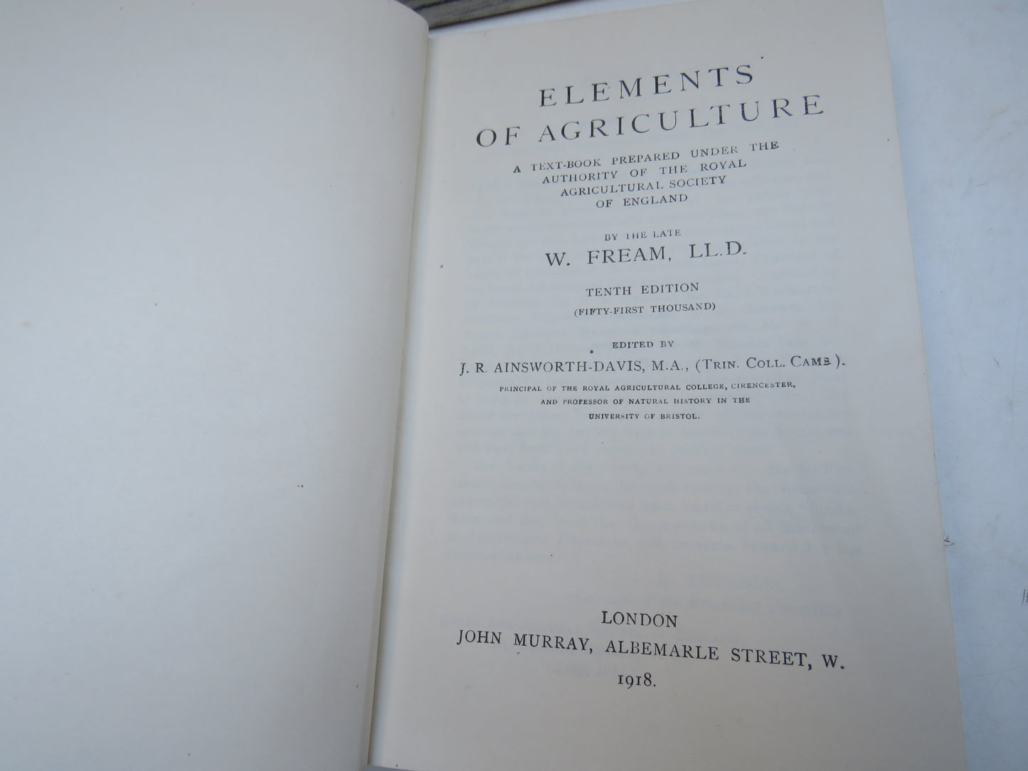 Elements of Agriculture A Text-Book Prepared Under The Authority of The Royal Agricultural Society of England By The Late W. Fream 1918