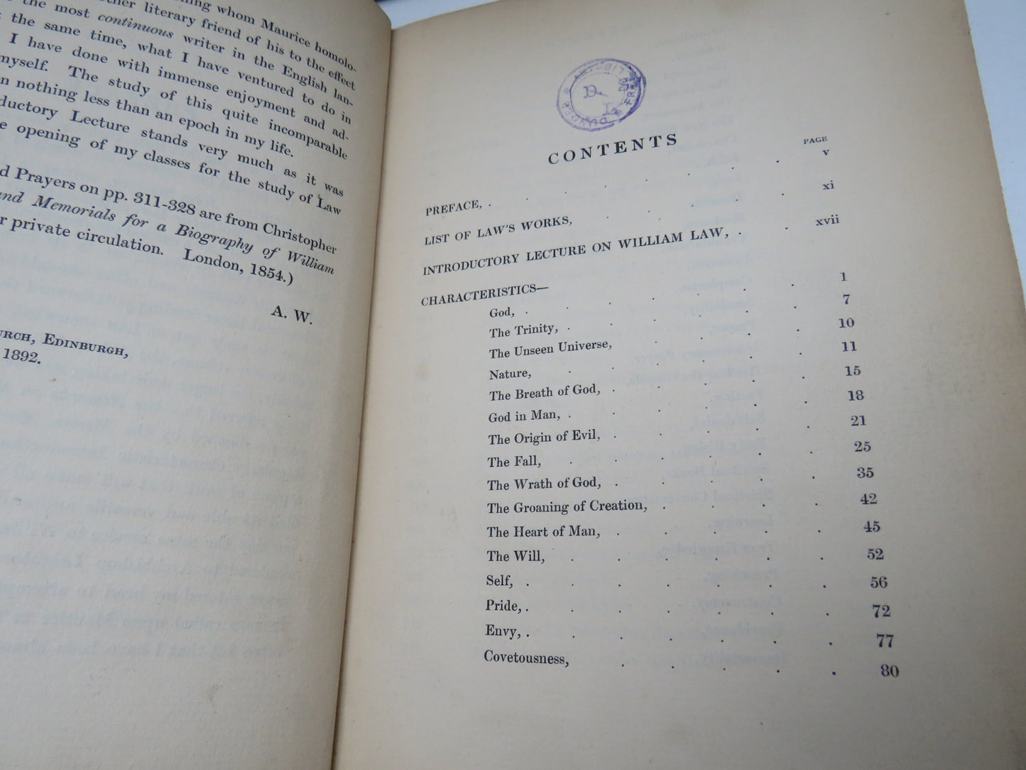 Characters and Characteristics of William Law Nonjuror and Mystic Selected and Arranged With An Introduction By Alexander Whyte 1893