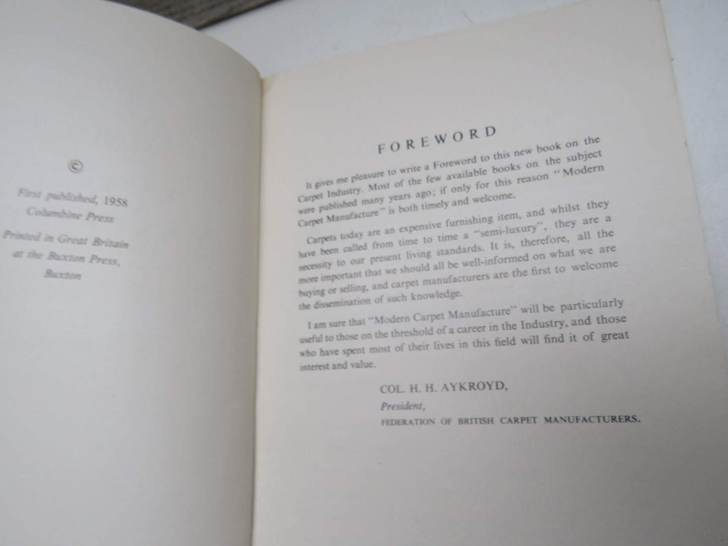 Modern Carpet Manufacture By A. Crossland 1958