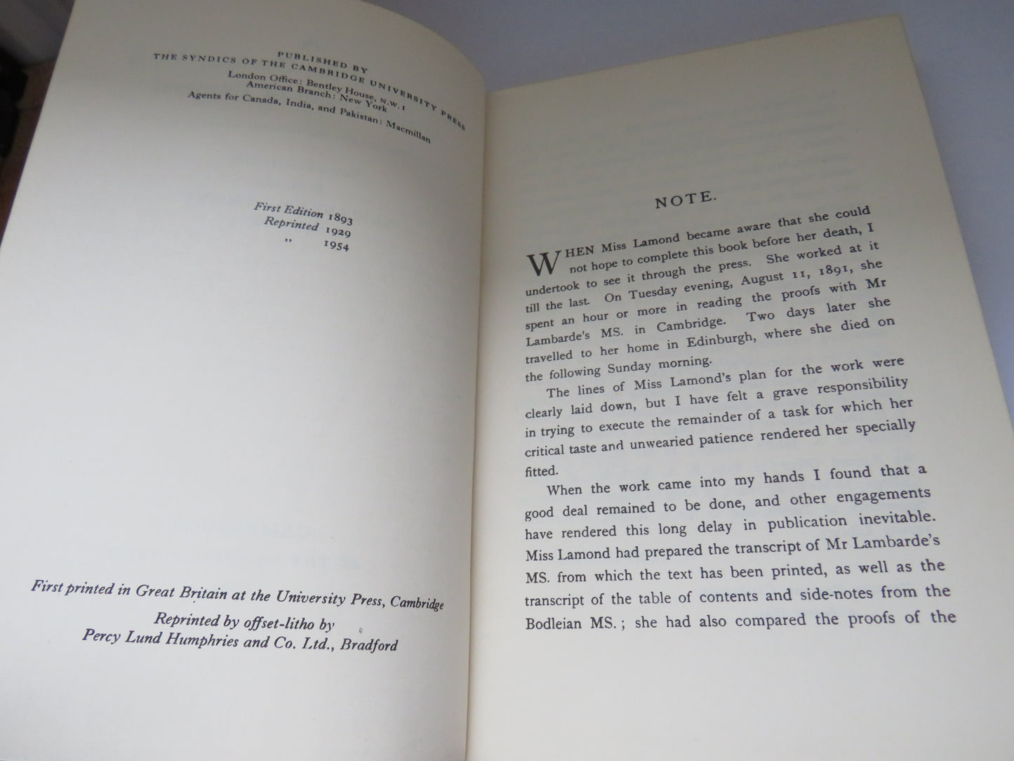 A Discourse of the Common Weal of This Realm of England Edited From The MSS By The Late Elizabeth Lamond 1954