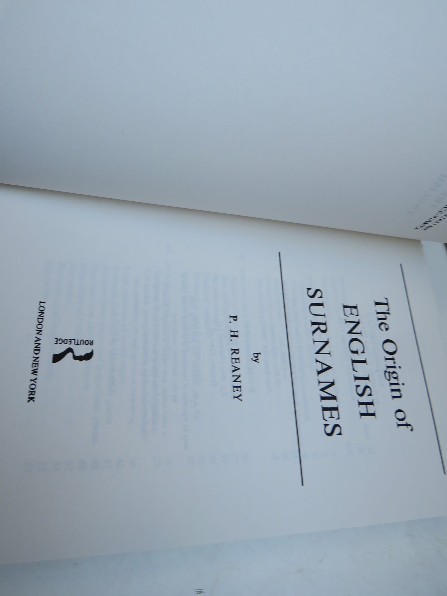 The Origin of English Surnames By P.H. Reaney 1991