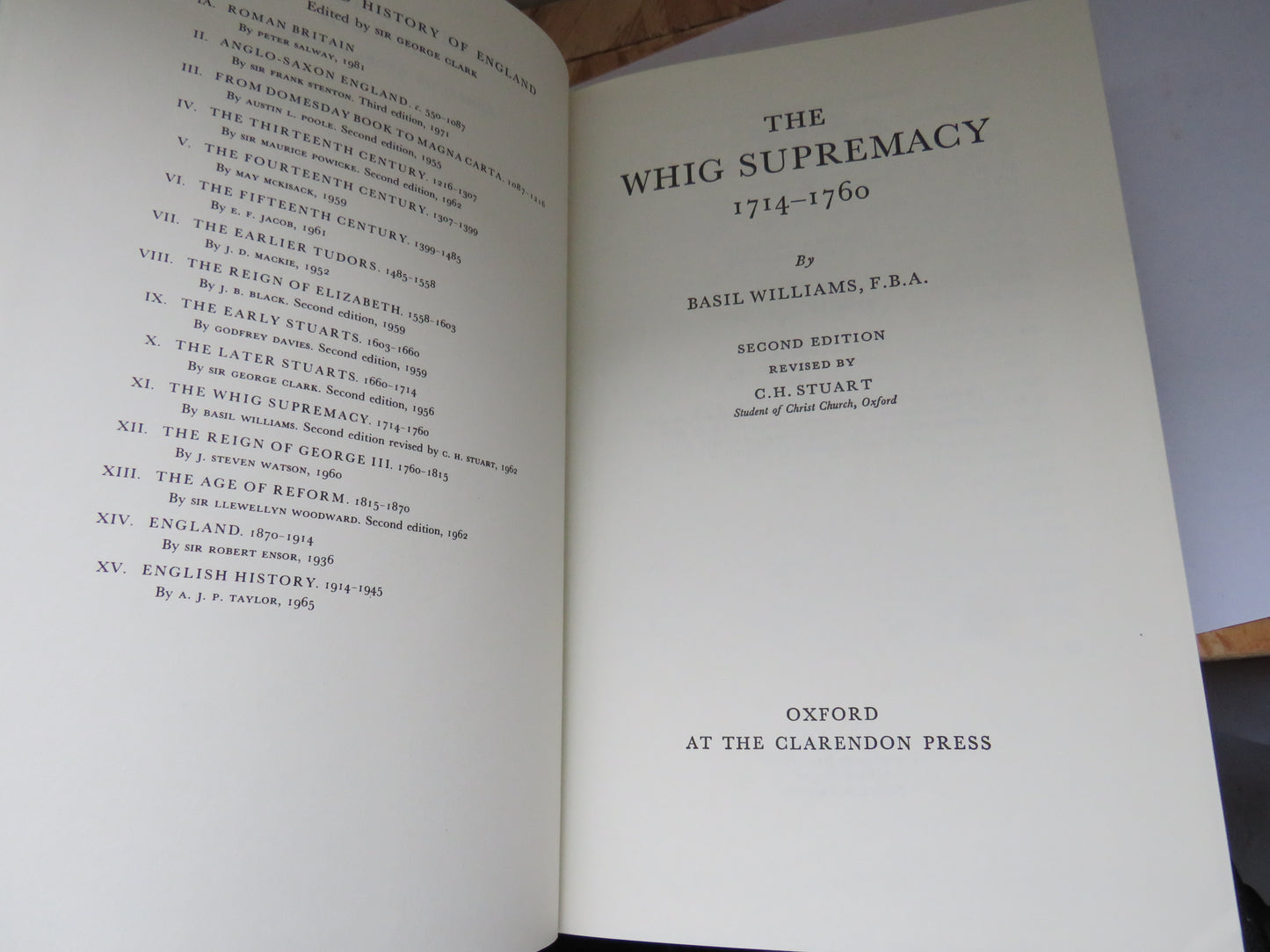 The Whig Supremacy 1714-1760 by Basil Williams 1985