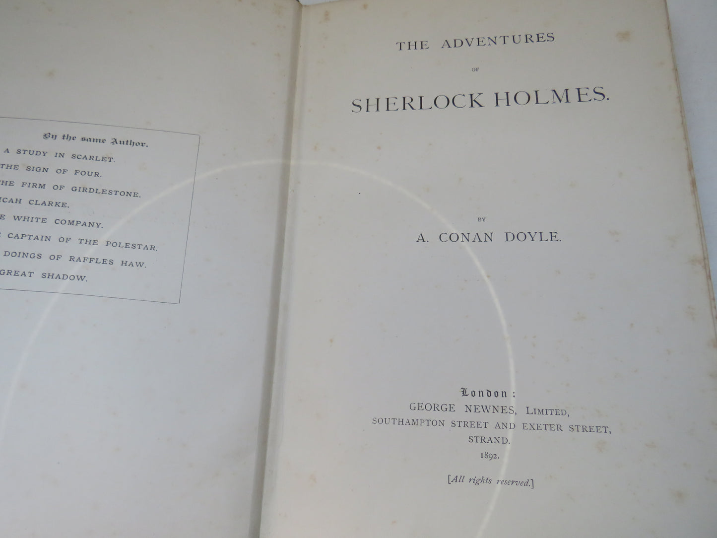 The Adventures of Sherlock Holmes By A. Conan Doyle 1892 1st Edition