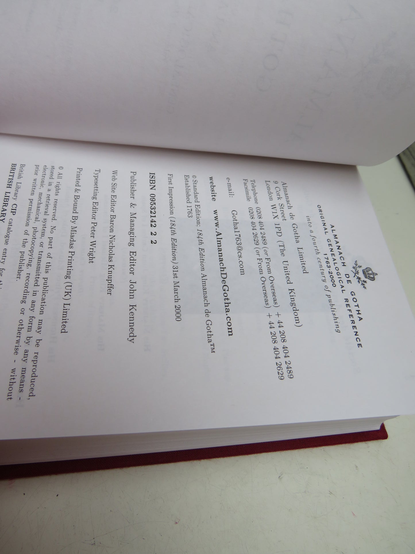Almanach De Gotha Annual Genealogical Reference Volume I (parts I & II)