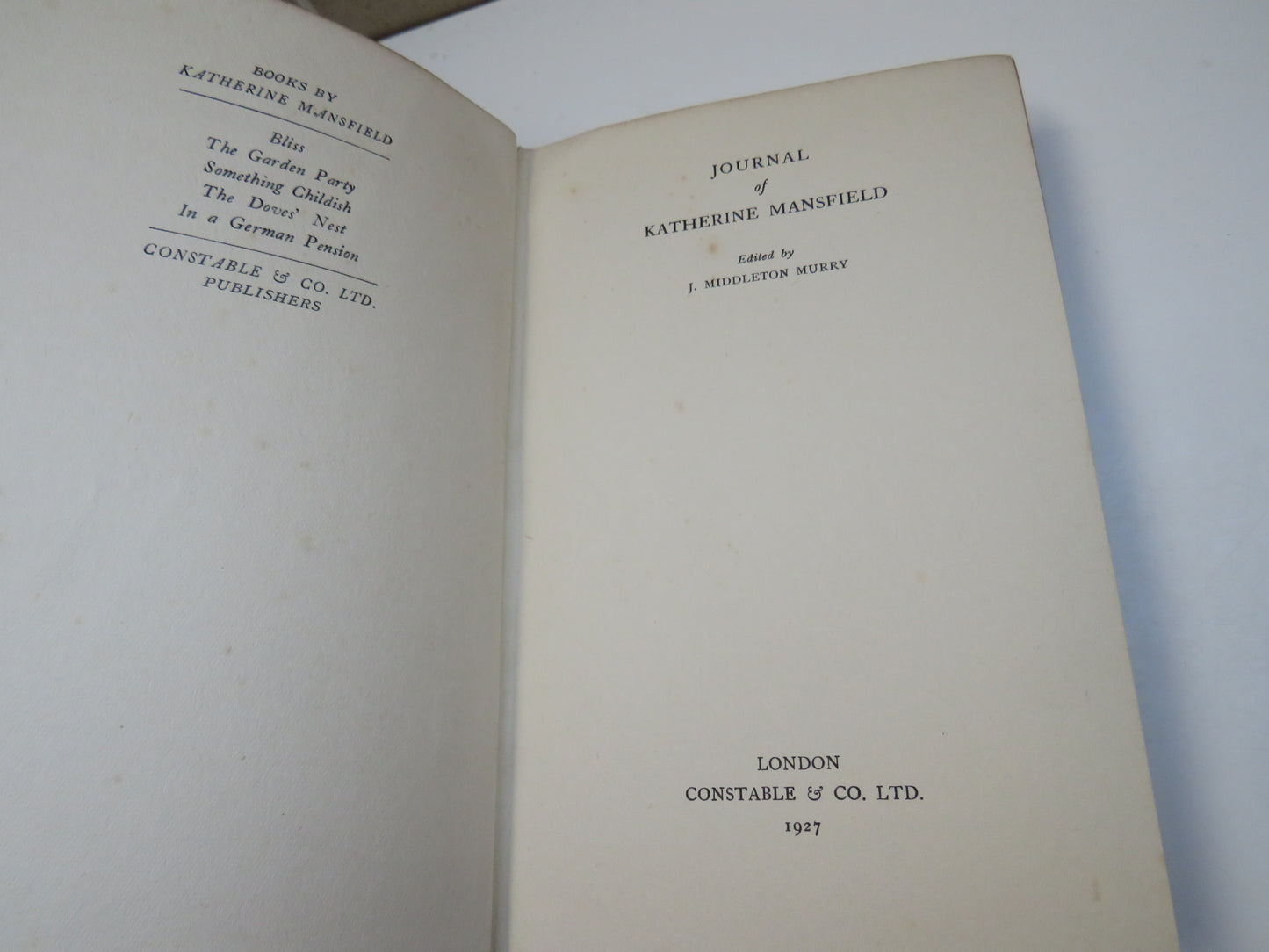 Journal of Katherine Mansfield Edited By J. Middleton Murray 1927