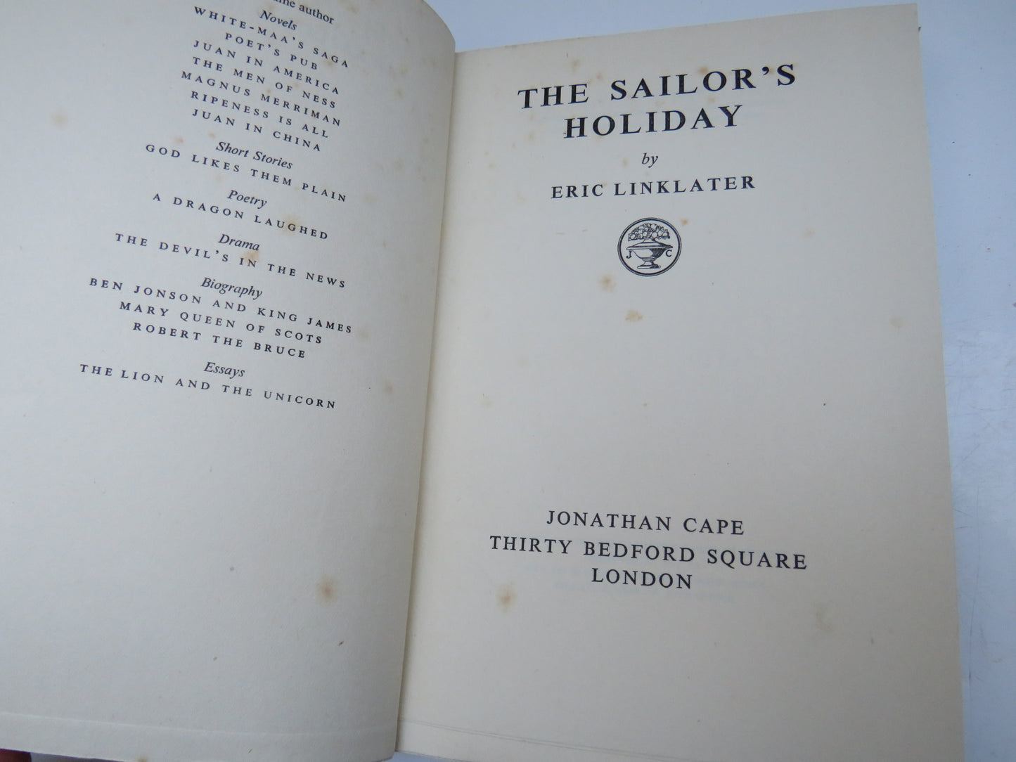 The Sailor's Holiday By Eric Linklater 1937 1st Edition