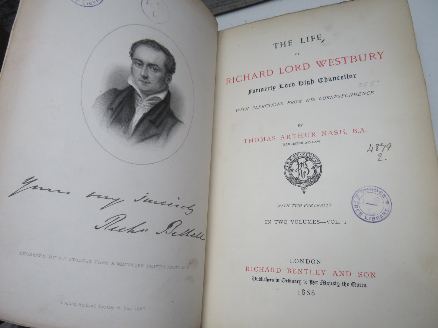 The Life of Richard Lord Westbury Formerly Lord Chancellor With Selections From His Correspondence By Thomas Arthur 1888