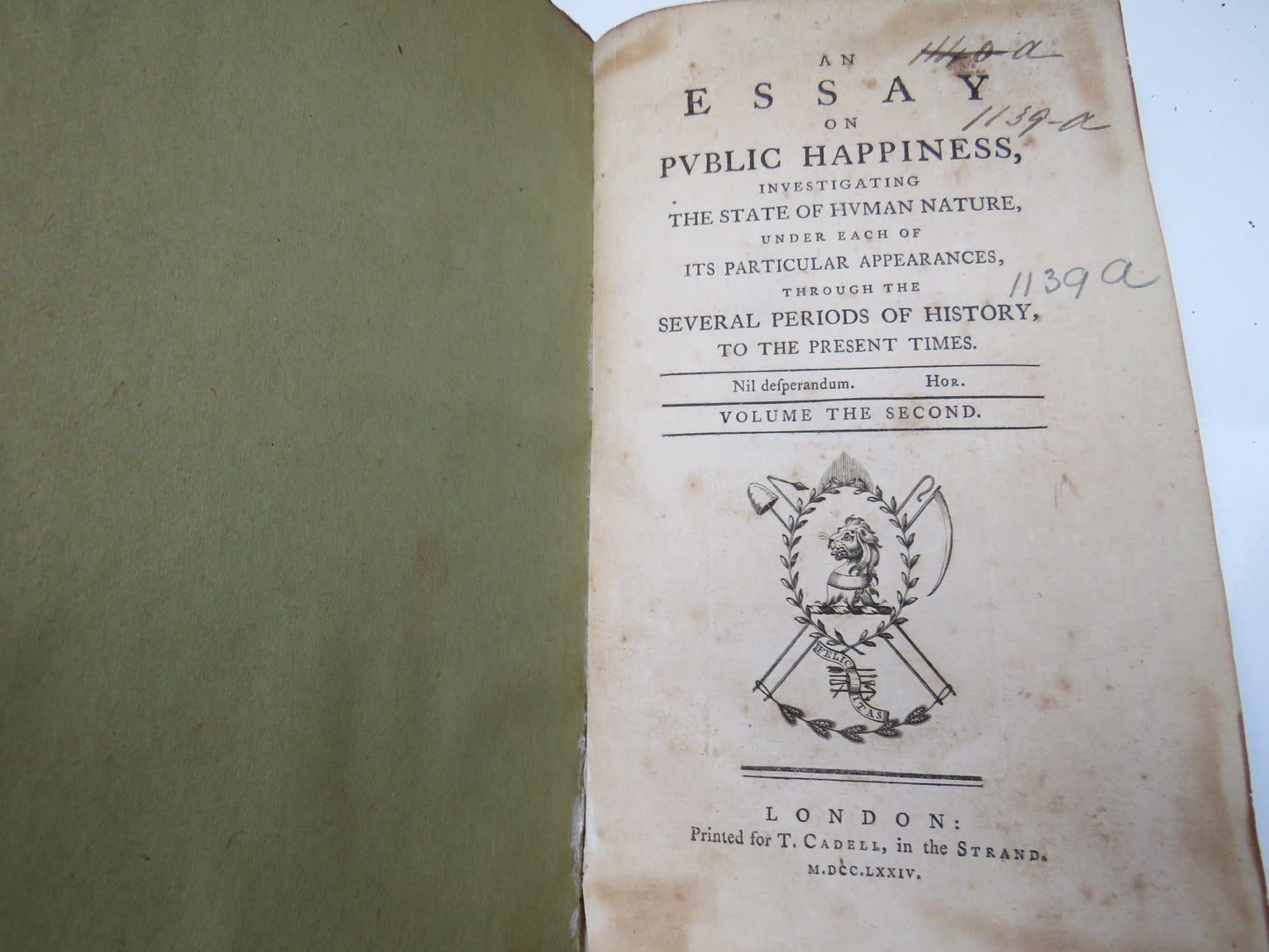 An Essay On Public Happiness Investigating The State of Human Nature Under Each of Its Particular Appearances Through Several Periods of History To The Present Times 1774