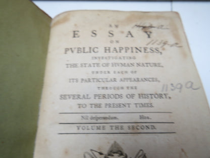 An Essay On Public Happiness Investigating The State of Human Nature Under Each of Its Particular Appearances Through Several Periods of History To The Present Times 1774