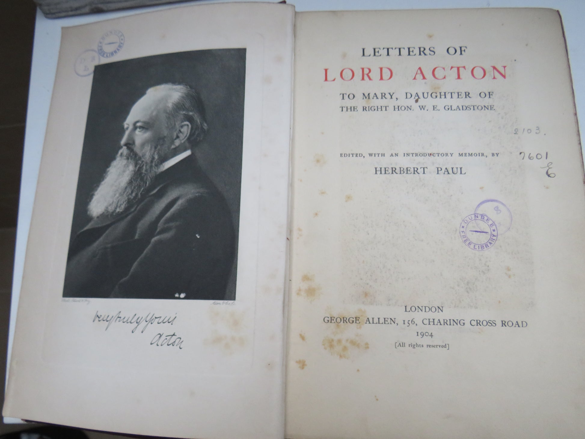 Letters Of Lord Acton To Mary, Daughter of the Right Honourable W.E. Gladstone By Herbert Paul 1904 book image 6