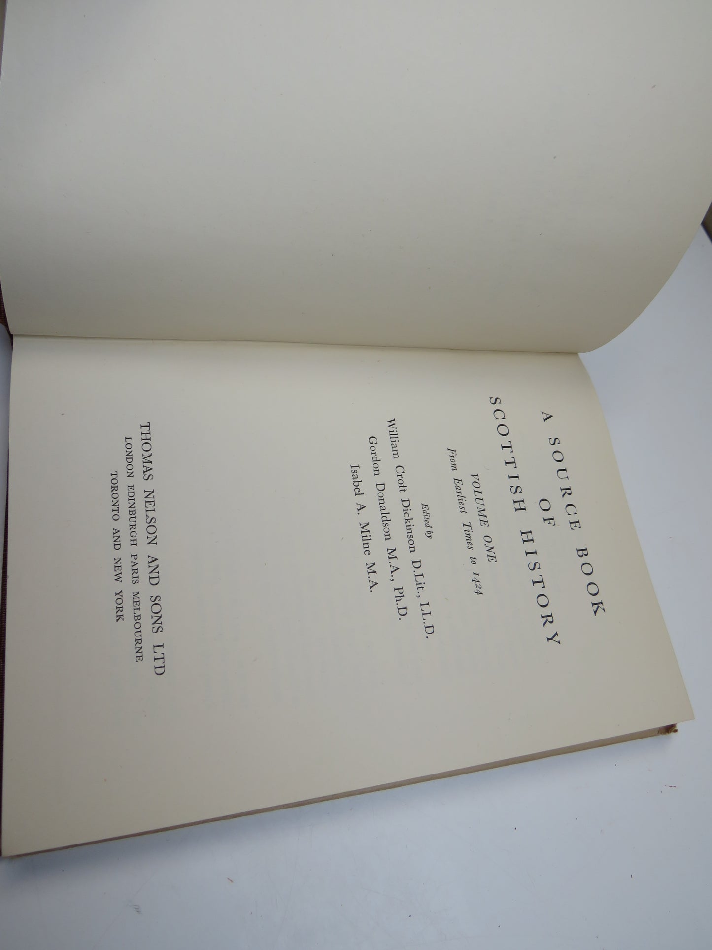A Source Book of Scottish History Volume One From The Earliest Times To 1424 - 1952
