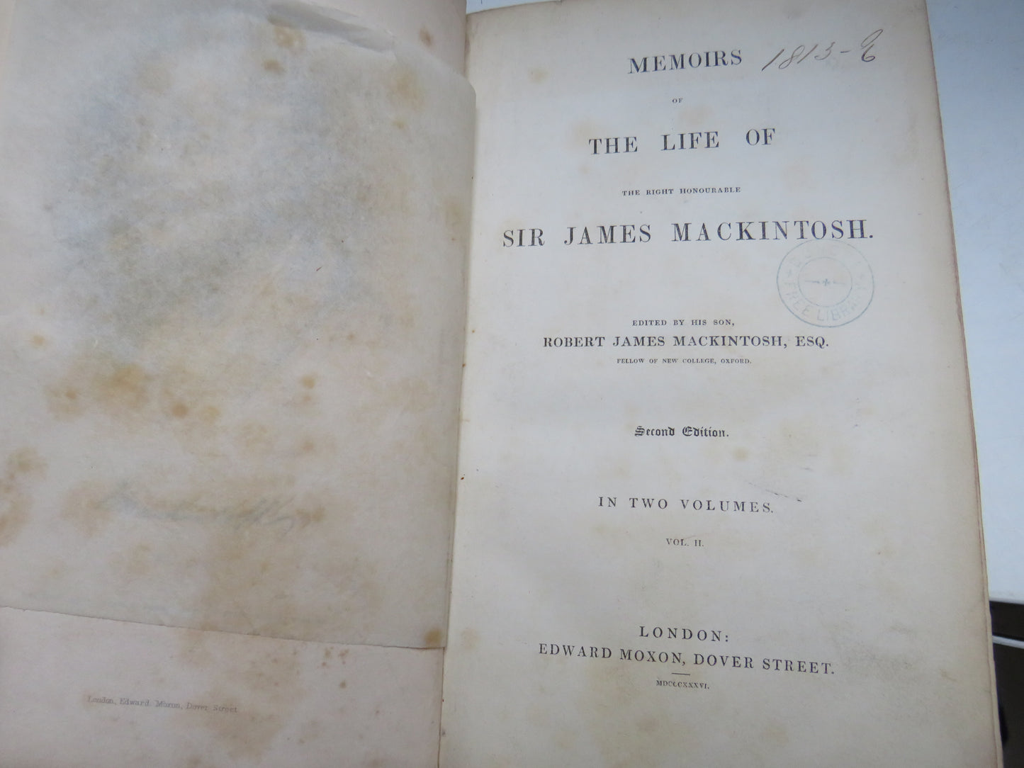 Memoirs Of The Life of The Right Honourable Sir James Mackintosh 1836 In 2 Volumes book image 3